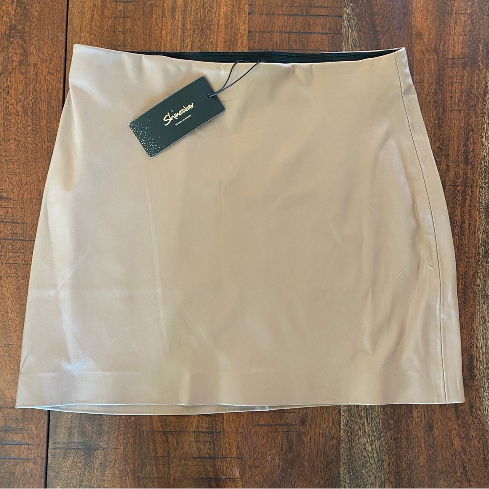 NWT Shinestar Women's Tan Faux Leather Skirt